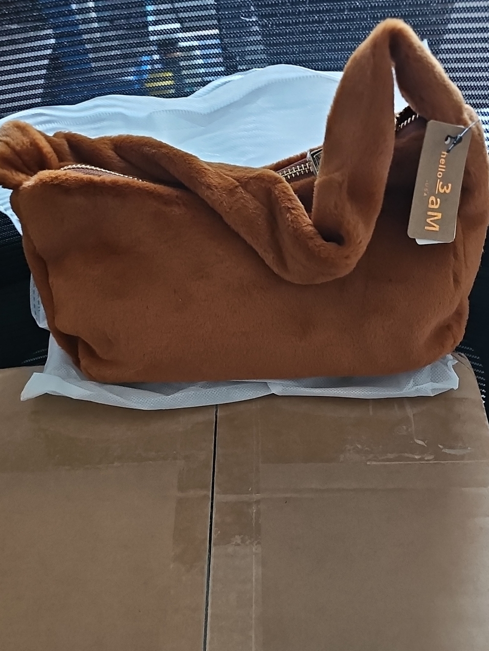 Plush Bag in Warm Tan Faux Fur